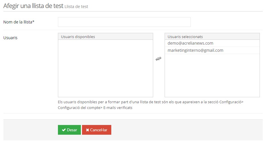 Afegir una llista de test